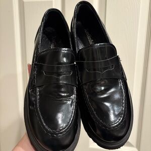 NERO GIARDINI Womens Black Leather Loafers Size 7.5 Platform Italian Shoes NWOT